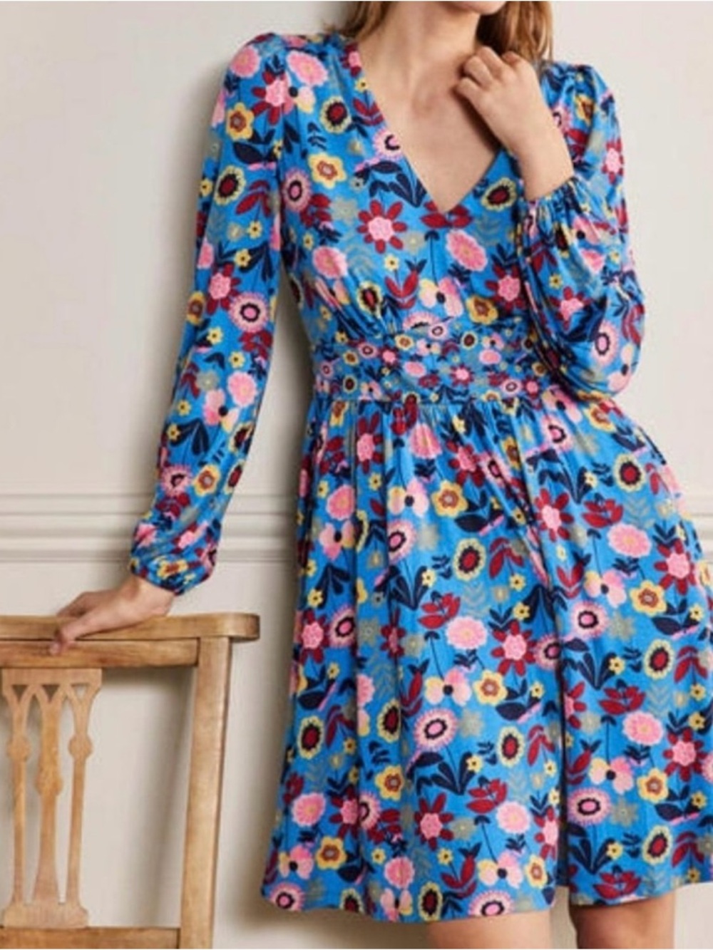 Boden Moroccan Blue Flora Bloom Jersey Mini Tea Dress Size 8